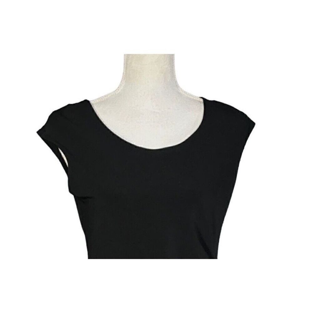 Clara Sun Woo Sheath Dress Black Faux Wrap Size Small Ruched Minimalist Capsule - Picture 4 of 9